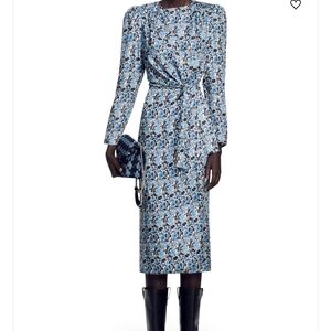 Sandro Blue and Black Patterned Long Sleeve Dress
